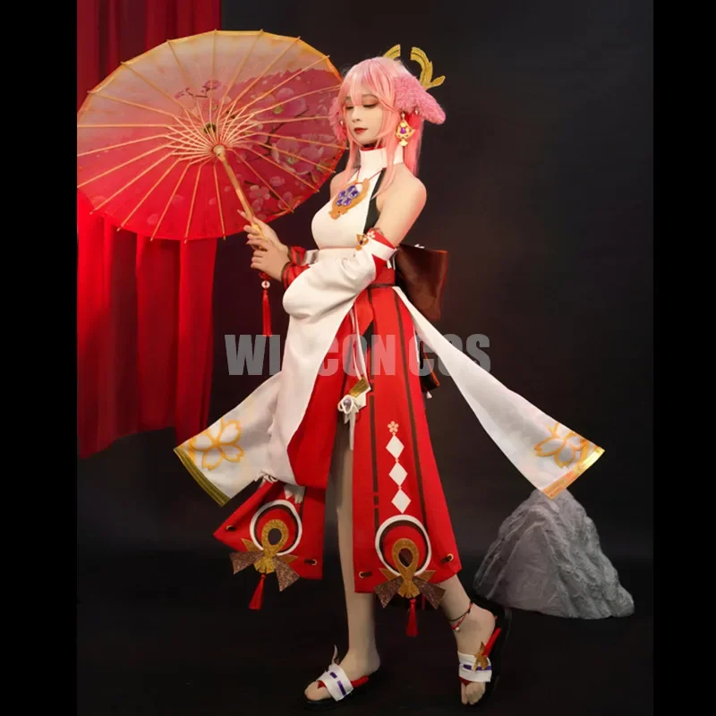 Yae Miko Genshin Impact przebranie na karnawał peruka sukienka gra Genshin Yaemiko Guuji Yae Cosplay impreza z okazji Halloween kostiumy dla kobiet