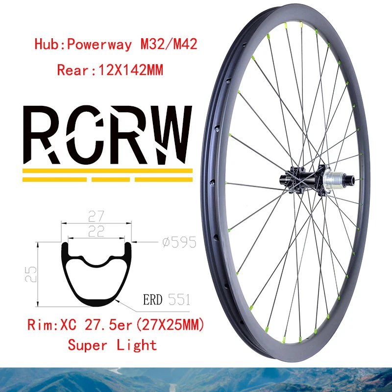 

27.5er 650B MTB XC 27X25mm Rear Carbon Wheel Rim Wide 27 Deep 25 Powerway M32 SHI 10 11S XD 11 12S XDR 12S Hub Pillar 1420 Spoke