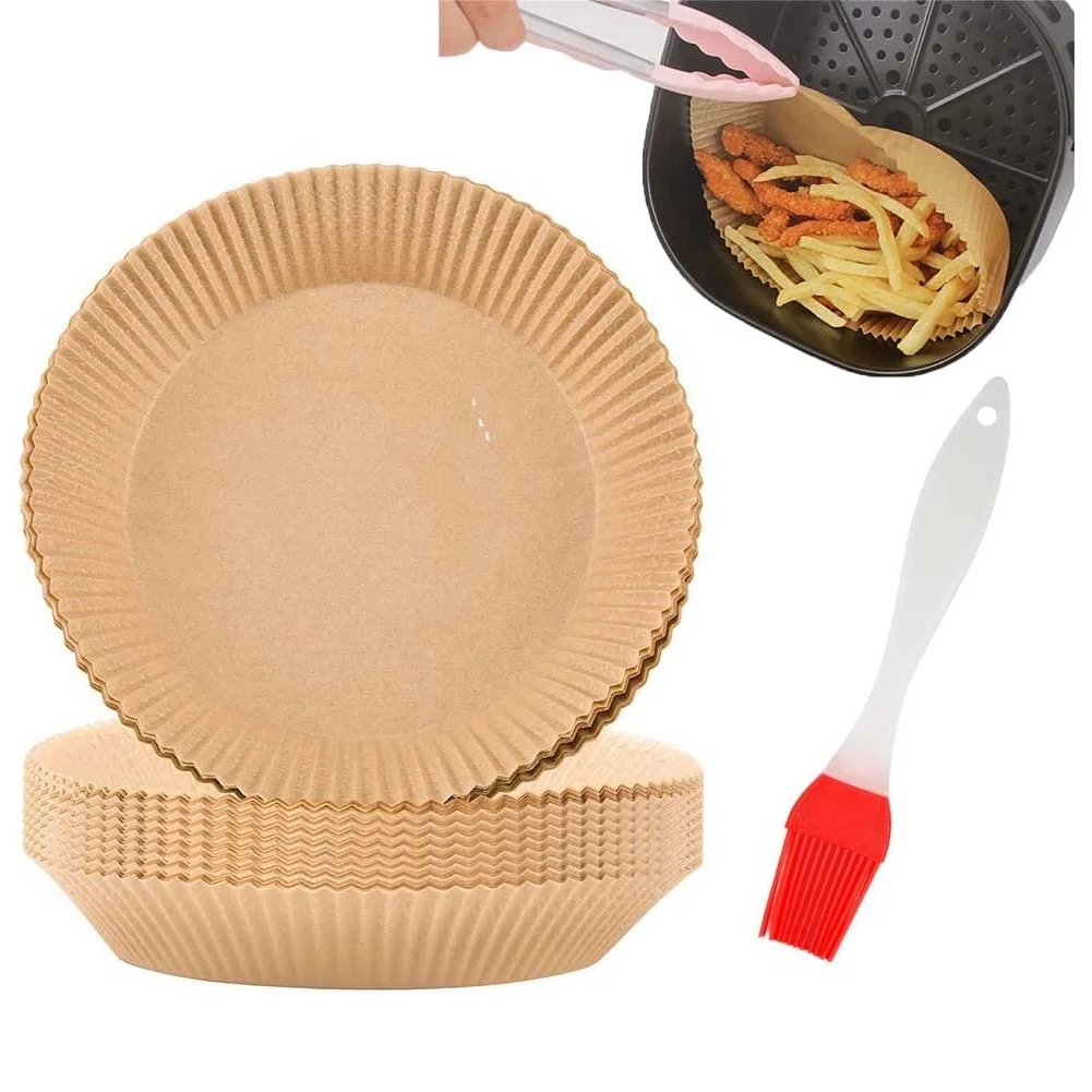 Disposable Paper Liner, Air Fryer Parchment Paper Liners Non-Stick Disposable for Baking Roasting Oven Microwave Brown