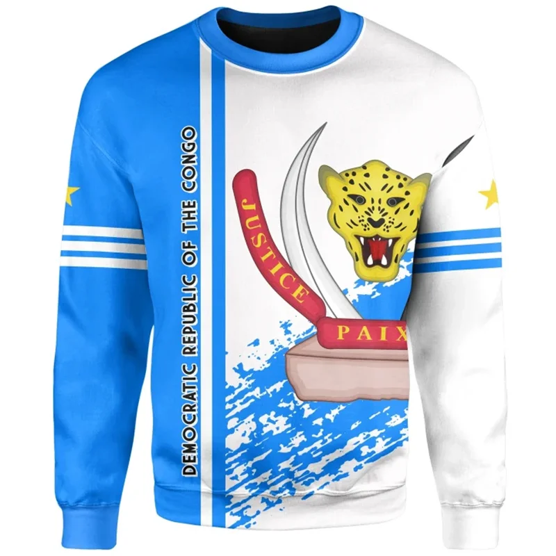 Democratic Republic Of The Congo Flag Map Graphic Sweatshirts For Men Clothes Fashion Women Sweater Male Pullovers Tracksuit Top