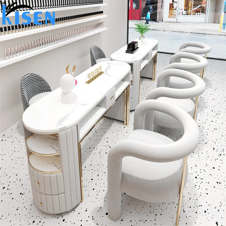 Luxury Popular Spa Beauty Salon Furniture Modern Double Seats Manicure Table  Nail Desk Station for Beauty Salon Use - view 3