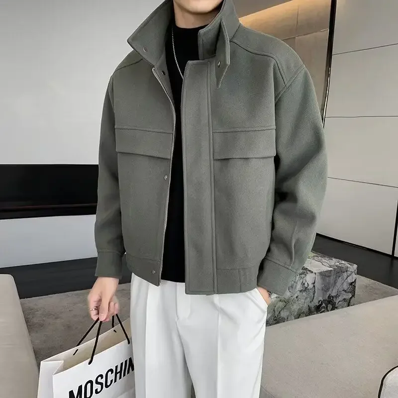 Winter Men Clothing Short Woolen Jackets for Men High-end Stand-up Collar Korean Fashion Zipper Loose Casual Coats Men