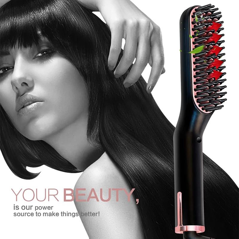 مكواة فرد الشعر الكهربائية الجديدة متعددة السرعات، مشط تجعيد، فرشاة حديد، مكواة فرد الشعر من السيراميك المضاد للحرق، مشط ساخن