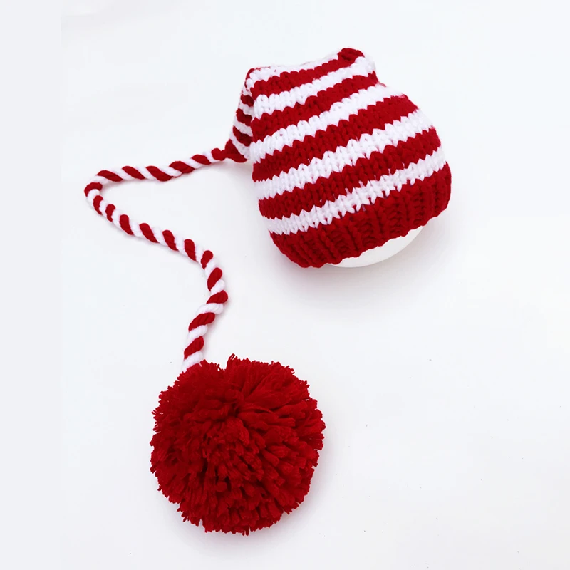 Baby Knitting Long Tails Christmas Hat Newborn Photography Props Stripe Crochet Baby Hats Baby Props For Photography Accessories