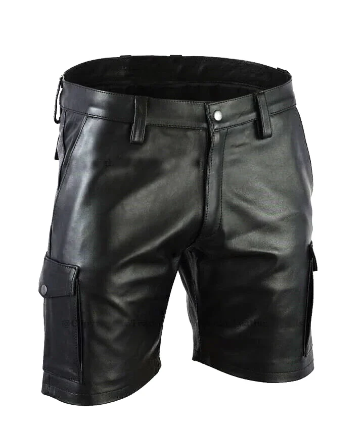 New Men's Leather Shorts Genuine Soft Lambskin Sports Gym Causal Wear Pants