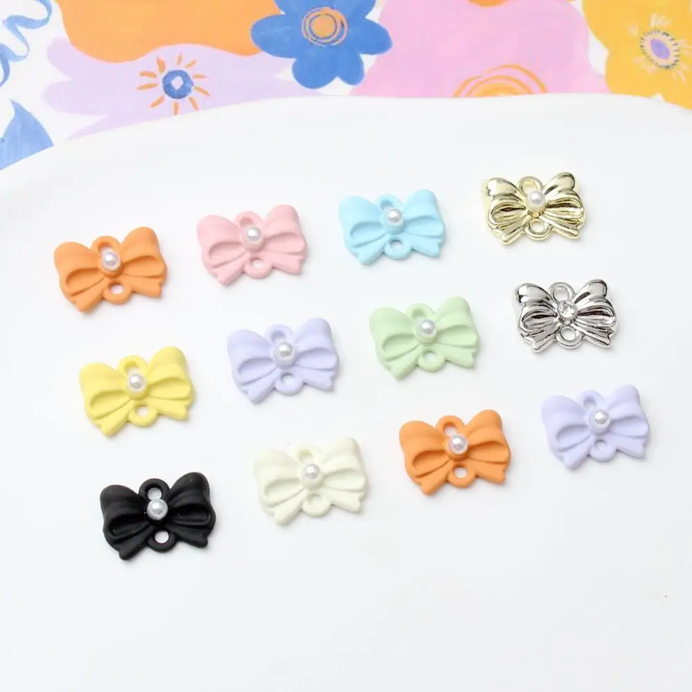 9*13MM Cute Candy Color 3D Bowknot Pearl Enamel Charms DIY Craft Decoration Jewelry Finding For Making Earring Accessory Handmad