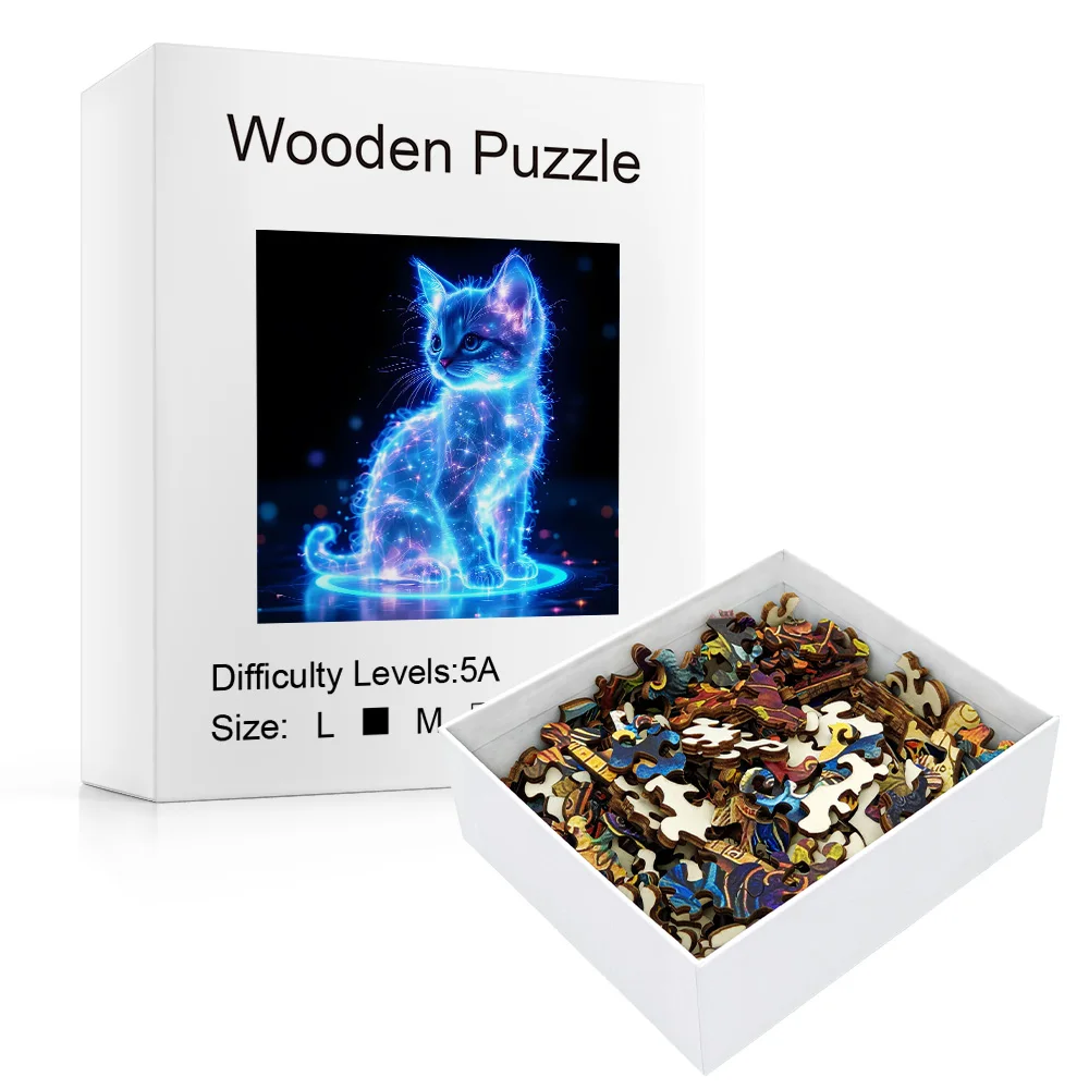 Katzen-Holzpuzzle-Geschenkbox: Exquisites Puzzle mit unregelmäßigen Tierformen |   Weihnachtsspiel zum Stressabbau für Erwachsene und Familien – Uniq