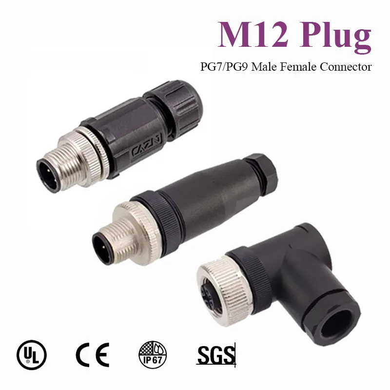 M12 2 3 4 5 8 Pin Connector Waterproof Shielded A/B/D Code Male Female Sensing Joint M12 PG7/PG9 Aviation Plug CE Certification