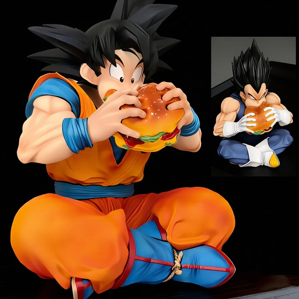 

JJ Studio Eat a hamburger Vegeta Goku Dragon BallZ Infinite SSj3 9.84Inch/25cm Can be move PVC Favorite Battle Figure Toys Gifts