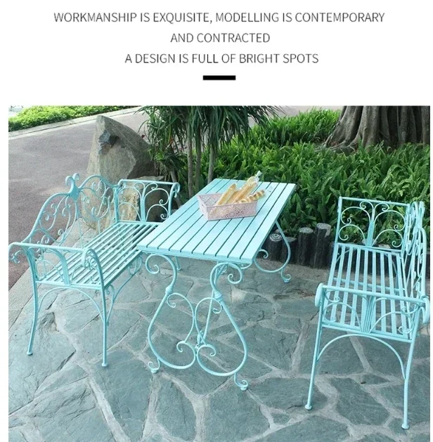 American country wrought iron double chair bench villa garden courtyard outdoor backrest leisure  park