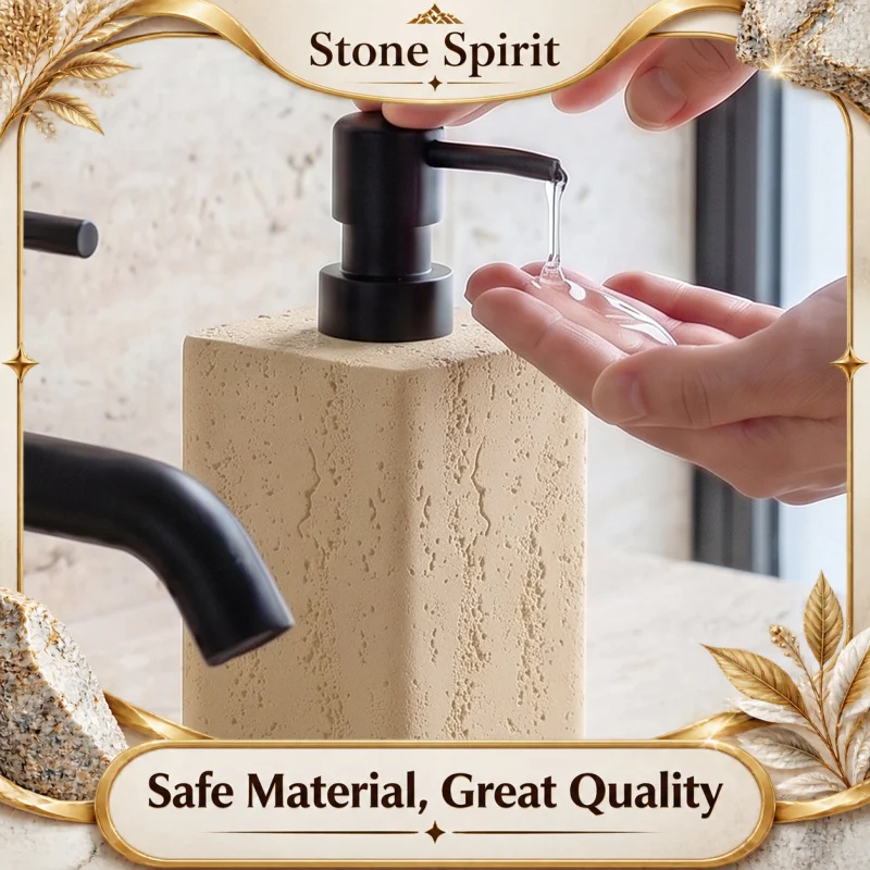 Wabi Sabi Style Marble Lotion Dispenser, Natural Stone Pump Bottle for Shampoo Soap, Refillable Bathroom Countertop Home Decor