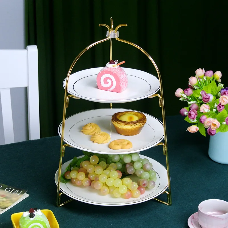 Multi Layer Fruit Pastry Candy Snack Chocolates Buffet Plate Foldable European Ceramic Dessert Table Cupcake Holder Display Rack