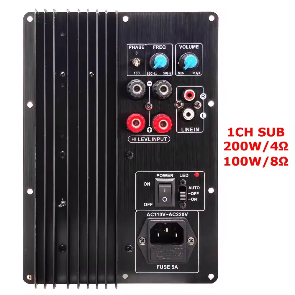 Carte d'amplificateur de puissance numérique pour caisson de basses lourd 110-220V 200W 100W, carte d'amplificateur de puissance Active Hifi Pure Bass 1CH 4ohm 8ohm