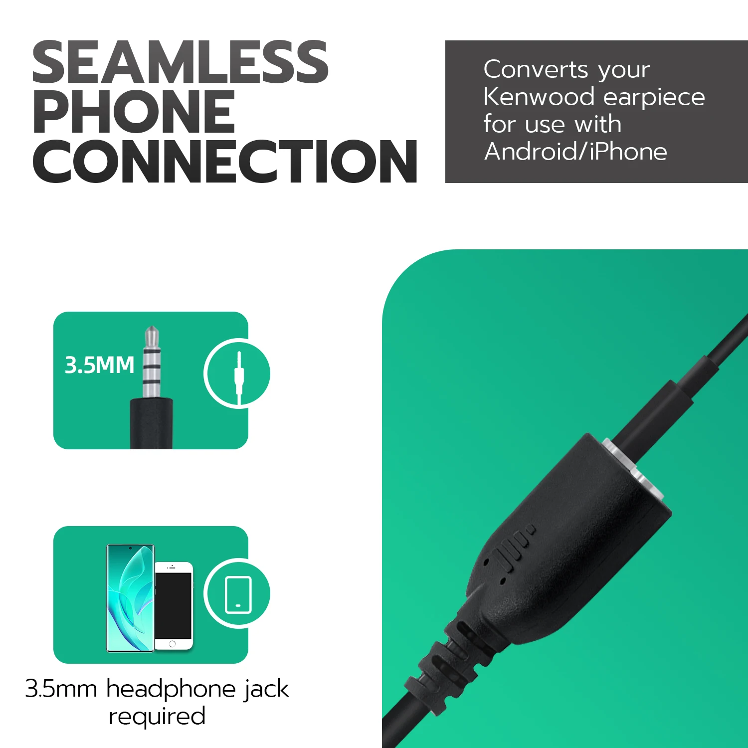 KENWOOD ツィーター 3.5mmジャック Surecom 3.5mm for Kenwood Earpiece Adaptor Converter for Cellphone