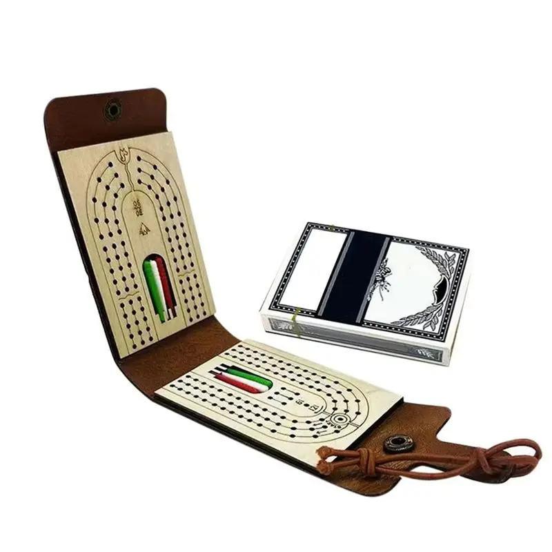 A71Z ensemble de jeu de société de Cribbage pliant jeu de Table amusant avec planche en bois étui en Faux cuir jeu de Cribbage classique avec pont complet