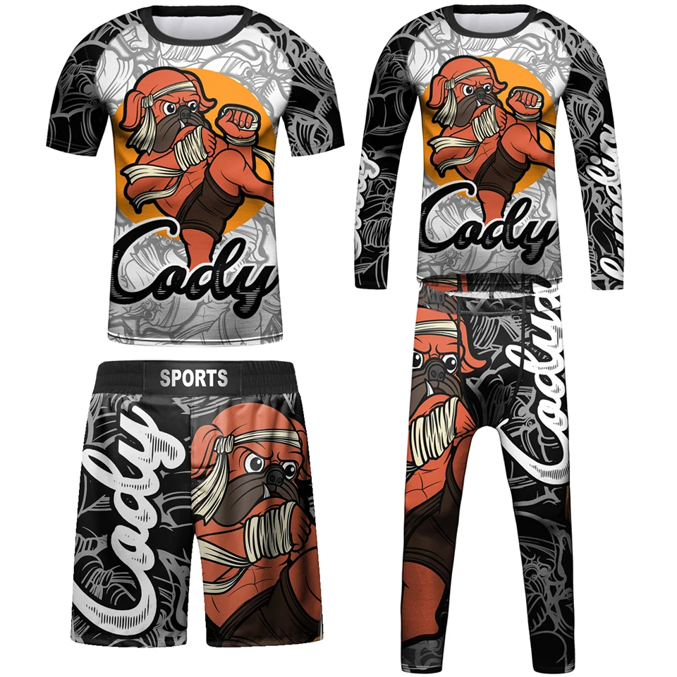 T-shirt et pantalon de boxe pour enfants, MMA Jiu jitsu, herbe trempée, j Rashguard, Gi déclinaison, boxe pour garçons, t-shirt pour enfants, short Muay Thai, chemise de compression