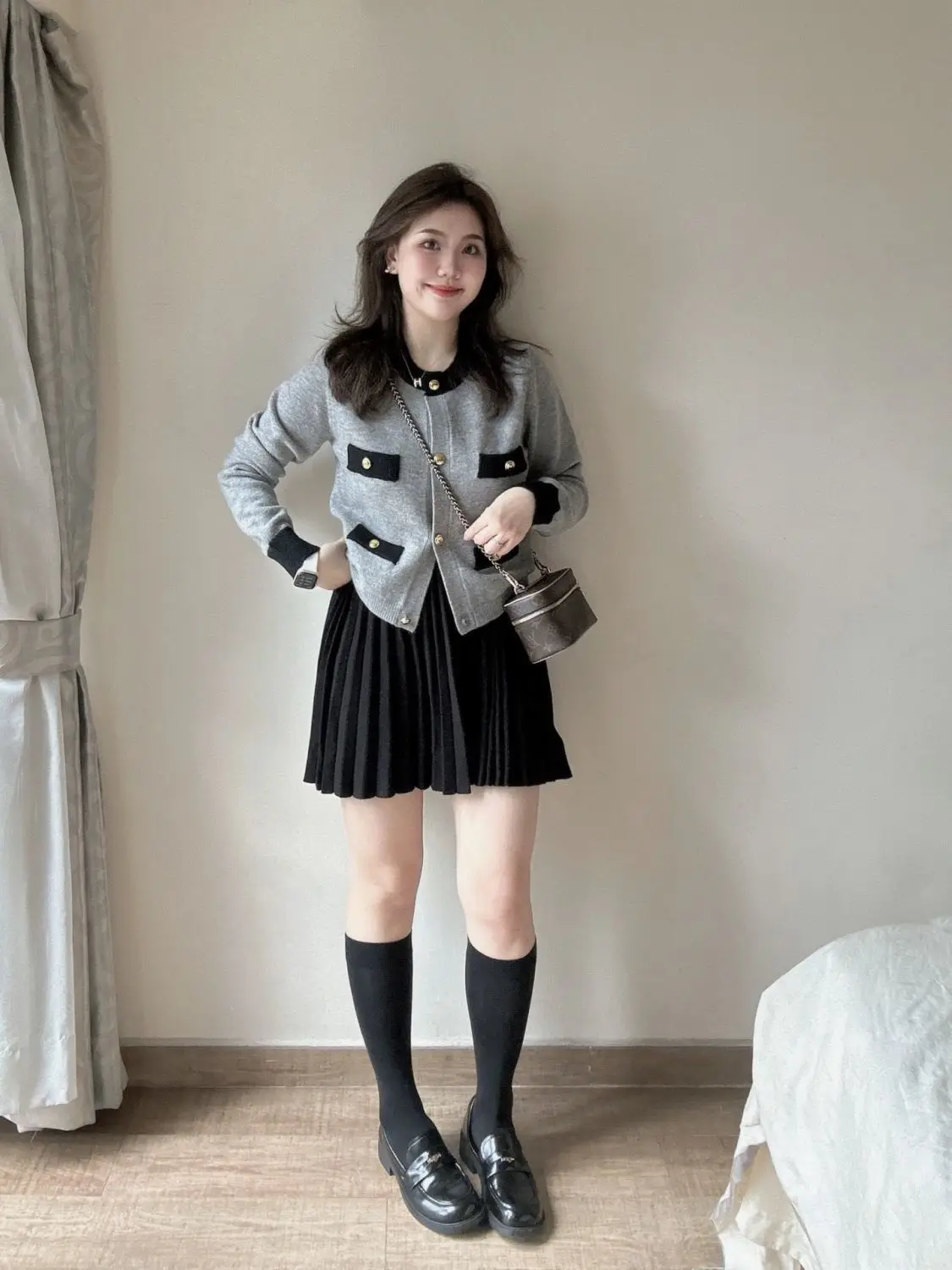 French Elegance Office Lady Short Jacket Full Sleeve Knitted Cardigan Women Autumn New Gray Outer Top Sweater Coat Korean Style