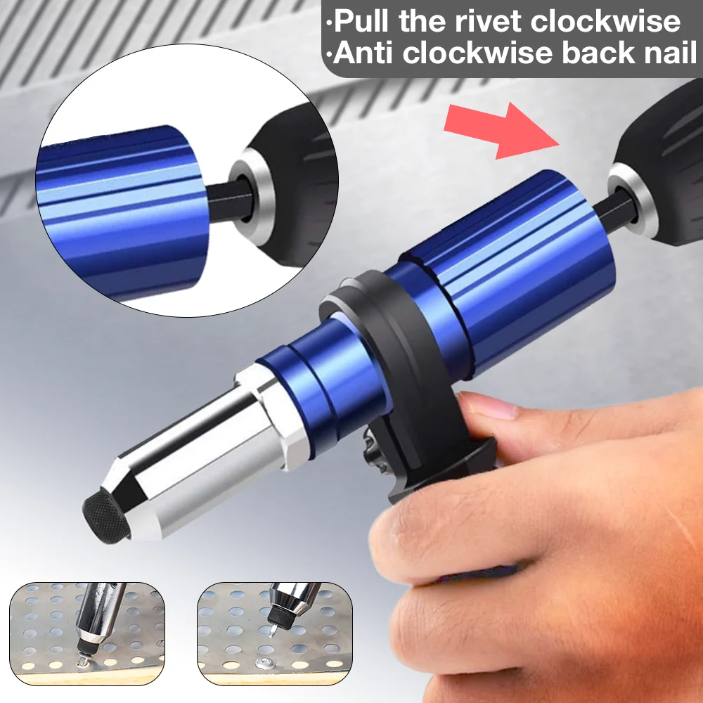 Electric Rivet Gun 2.4mm-4.8mm Portable Rivet Nut Gun Drill Adapter Home Plug-in Riveting Tool Wireless Rivet Nail Bit Tools Kit view 3