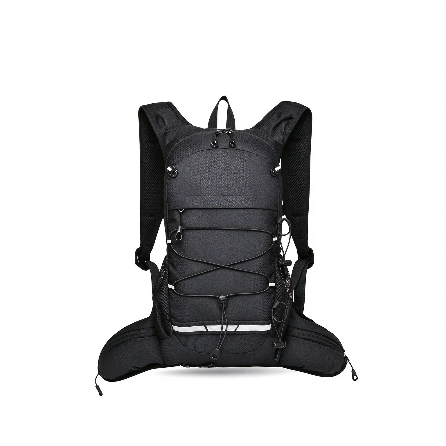 Polyester Backpack with Helmet Holder Reflective Lightweight Outdoor Hiking Bicycle Riding Multi-pocket Backpack for Running