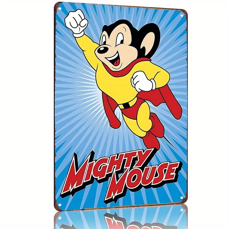 Mighty Mouse Retro Metal Tin Sign - Vintage Superhero Wall Art for Home, Bar, Garage, Man Cave Decor Durable Gift Idea f