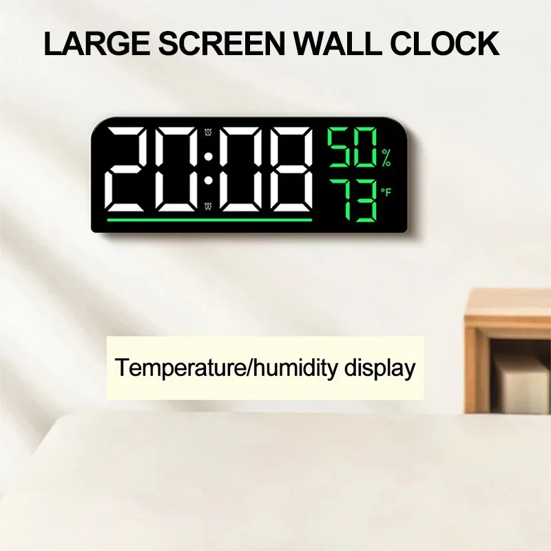 

Large Screen Wall Clock Temperature Humidity Display LED Wall Clocks 2-Alarms Brightness Adjustment Timing Function Alarm Clock
