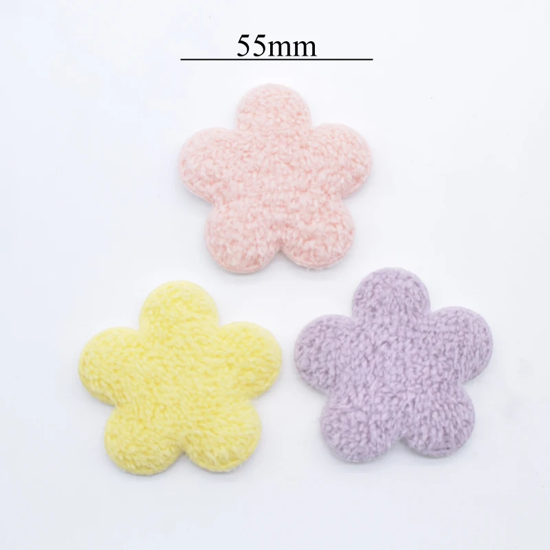 12Pcs 55mm Short Plush Spring Flower Appliques for Clothes Hat Sewing Patches Decor DIY Headwear Hair Clips Bow Accessories