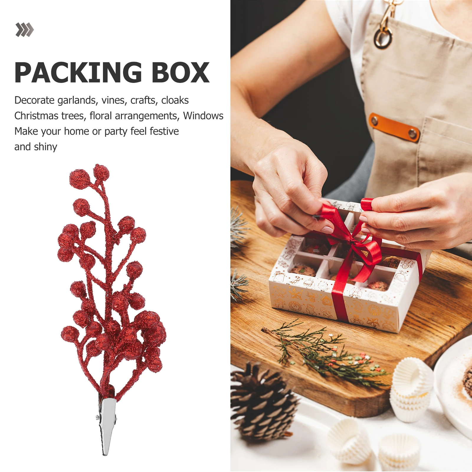 

6 Pcs Christmas Tree Decoration Clip Fake Berries Branch for Xmas Artificial Berry Stems Decorations Metal