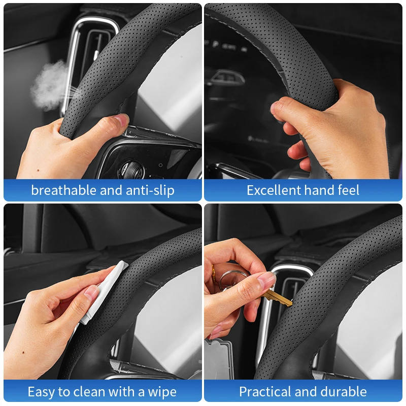 Capa universal para volante de carro, 37cm, couro antiderrapante, acessórios simples e elegantes para interior de carro.