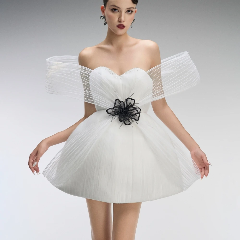 

Новое поступление, женское летнее платье с сетчатыми оборками и открытыми плечами, мини-вечерние платья с цветочным принтом, пышное тюлевое платье трапециевидной формы с цветочным принтом для выпускного вечера