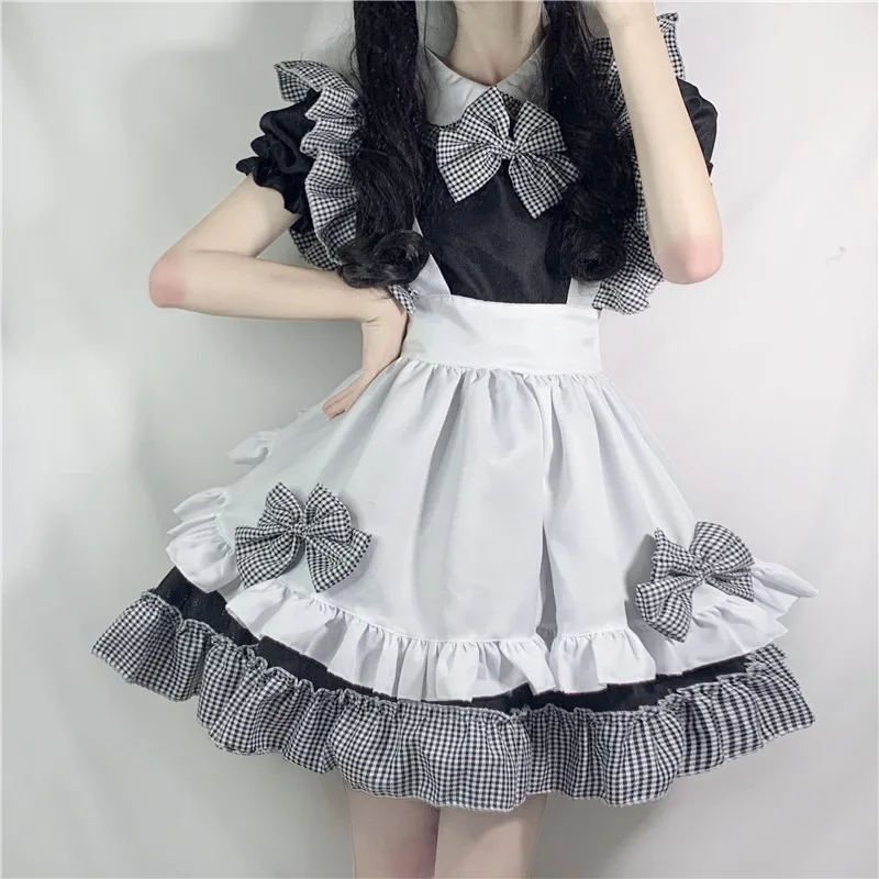 Anime Cartoon Cosplay Costumes Japanese Kwaii Maid Lingerie Dress Goth Clothes Women Punk Gothic Lolita Maid Outfits Black White