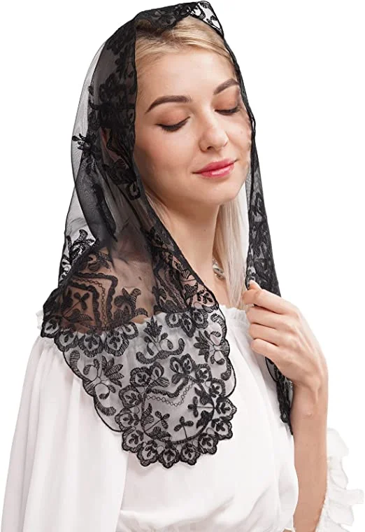 Black Spanish Style Lace Mantilla Women Head Covering Catholic Veil Wedding Veil