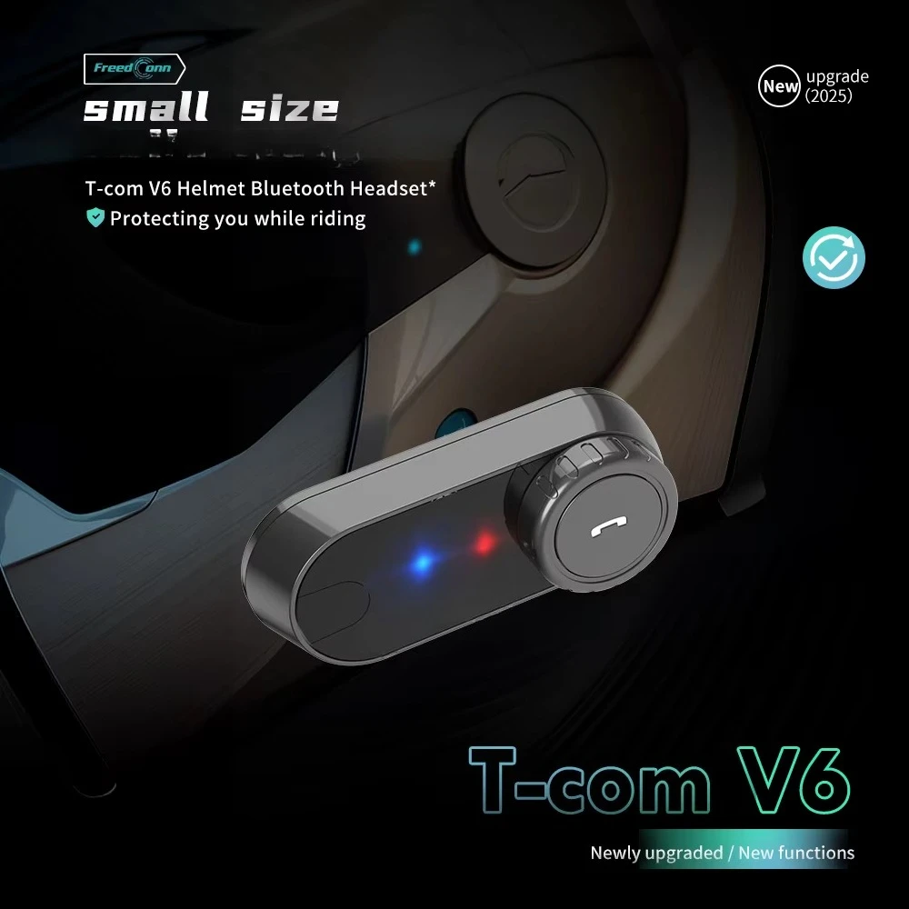 FreedConn Tcom V6 Motorcycle Helmet  5.1 Talkie Headset, Music Sharing, 2-in-1 Headset, Compatible with All Helmets