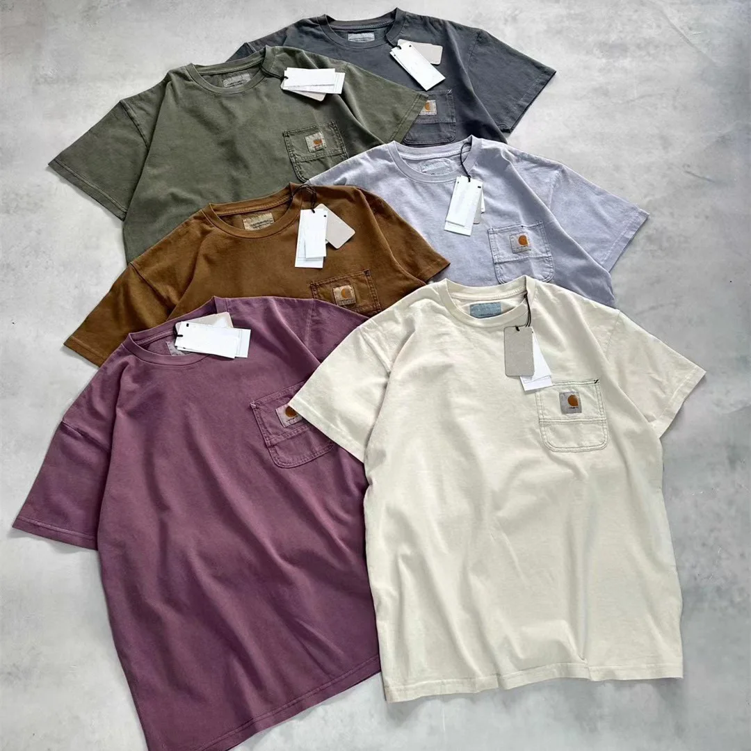 Washed Vintage Short Sleeve T-Shirt Loose Fit Cotton Blend Casual Wear for Men And Women Daily Wear round Neck Pocket Detail