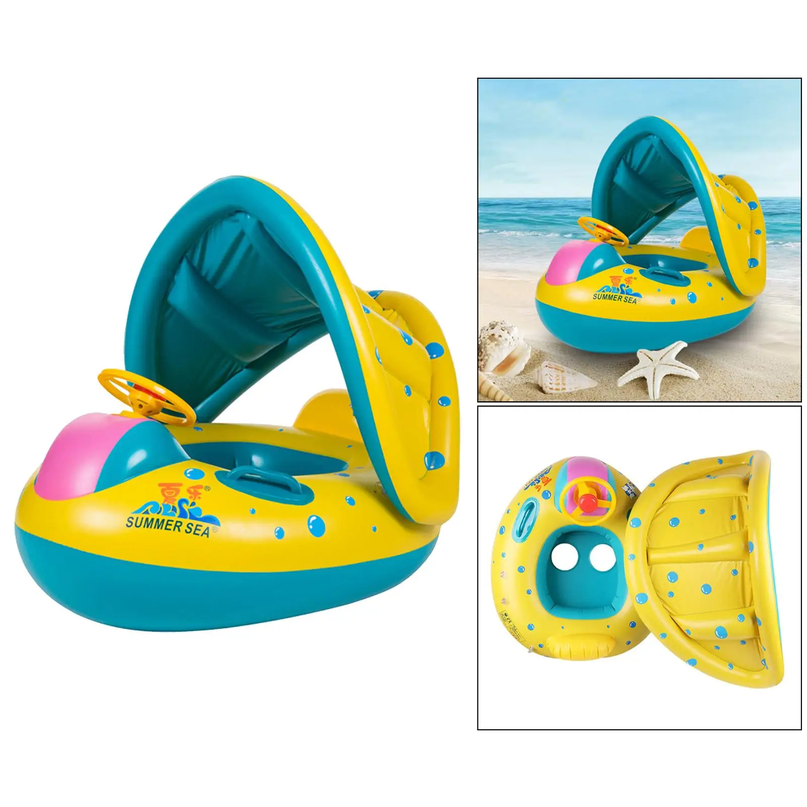 Durevole anello da nuoto per bambini, zattera galleggiante, sedile grande con baldacchino regolabile
