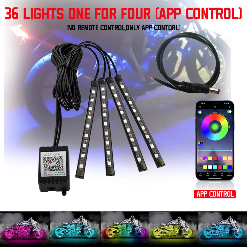 Motorrad LED Neon Streifen Licht Moto Drahtlose RGB Fernbedienung UnderGlow Lampe Kit Für Harley Yamaha Auto Dekorative Licht Streifen