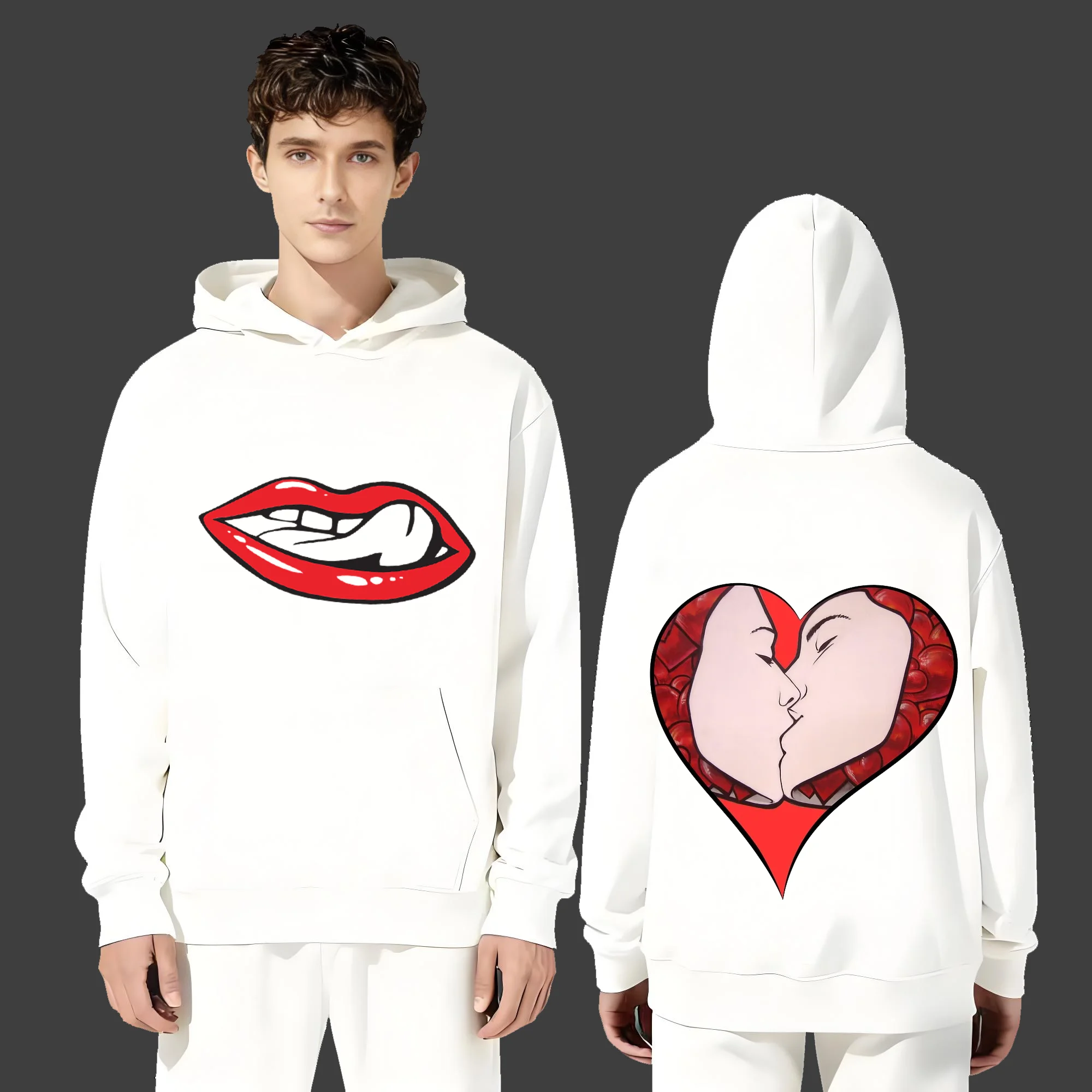 

Новейшая повседневная модная толстовка с капюшоном весом 330 г из 2025 года подходит как для мужчин и женщин с принтами губ.