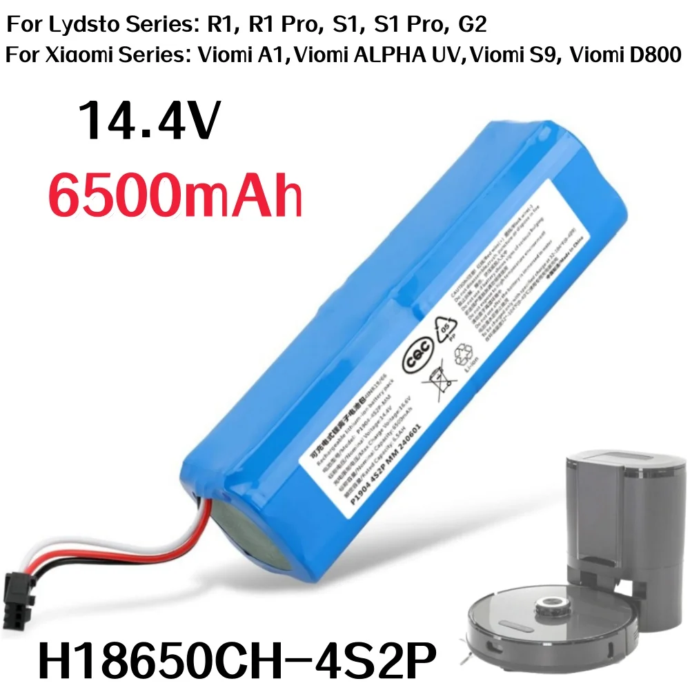 14.4V 6500mAh Replacement Battery For XiaoMi Viomi S9 Lydsto R1 Roidmi Eve Plus Robot Vacuum Cleaner Parts H18650CH-4S2P Li-ion.