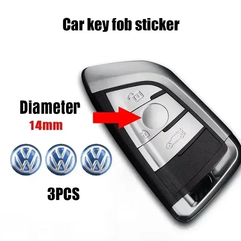 3PCS Car Metal Emblem Stickers Auto Remote Key Logo For  Volkswagen VW GTI Rline Passat Golf Polo Touareg Jetta Tiguan 14mm - view 3