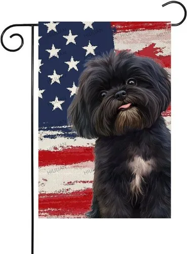 Black Shih Tzu American Flag Garden Flag Double Sided Mailbox Flag, 12x18 Inch XXQ