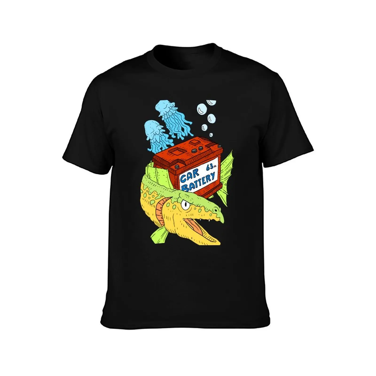 throwing a car battery in the ocean. T-Shirt, Summer Casual Cotton Tee, Oversized Streetwear Tops, Vintage Graphic Print
