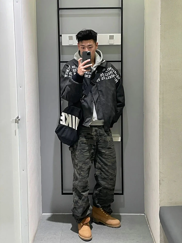 

Модные камуфляжные рабочие брюки для мужчин, весенне-осенние, в американском стиле, тактические, джинсы для лесорубов, повседневные, свободного кроя