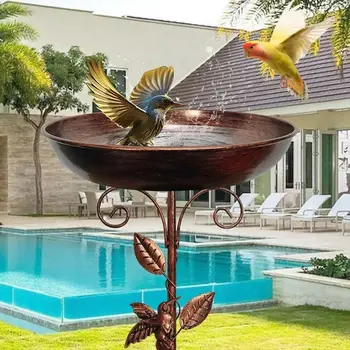 Iron Garden Bird Bath & Feeder – Vintage Ground Stake Bowl 1