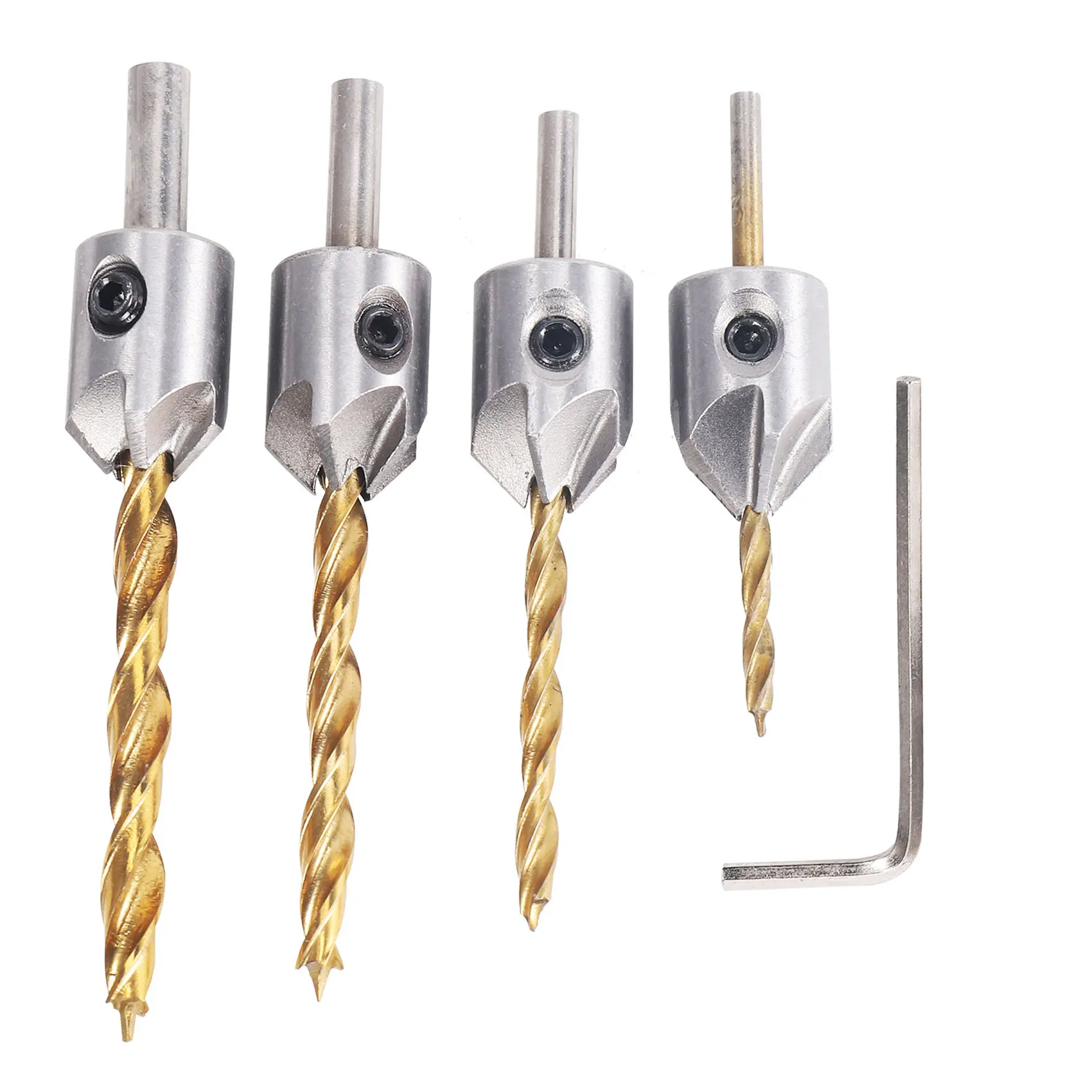 ABJT-4 PCS Titanium Coated Countersink Drill Bit Set Woodworking Carpentry Reamer Tool Set With Hex Key Wrench