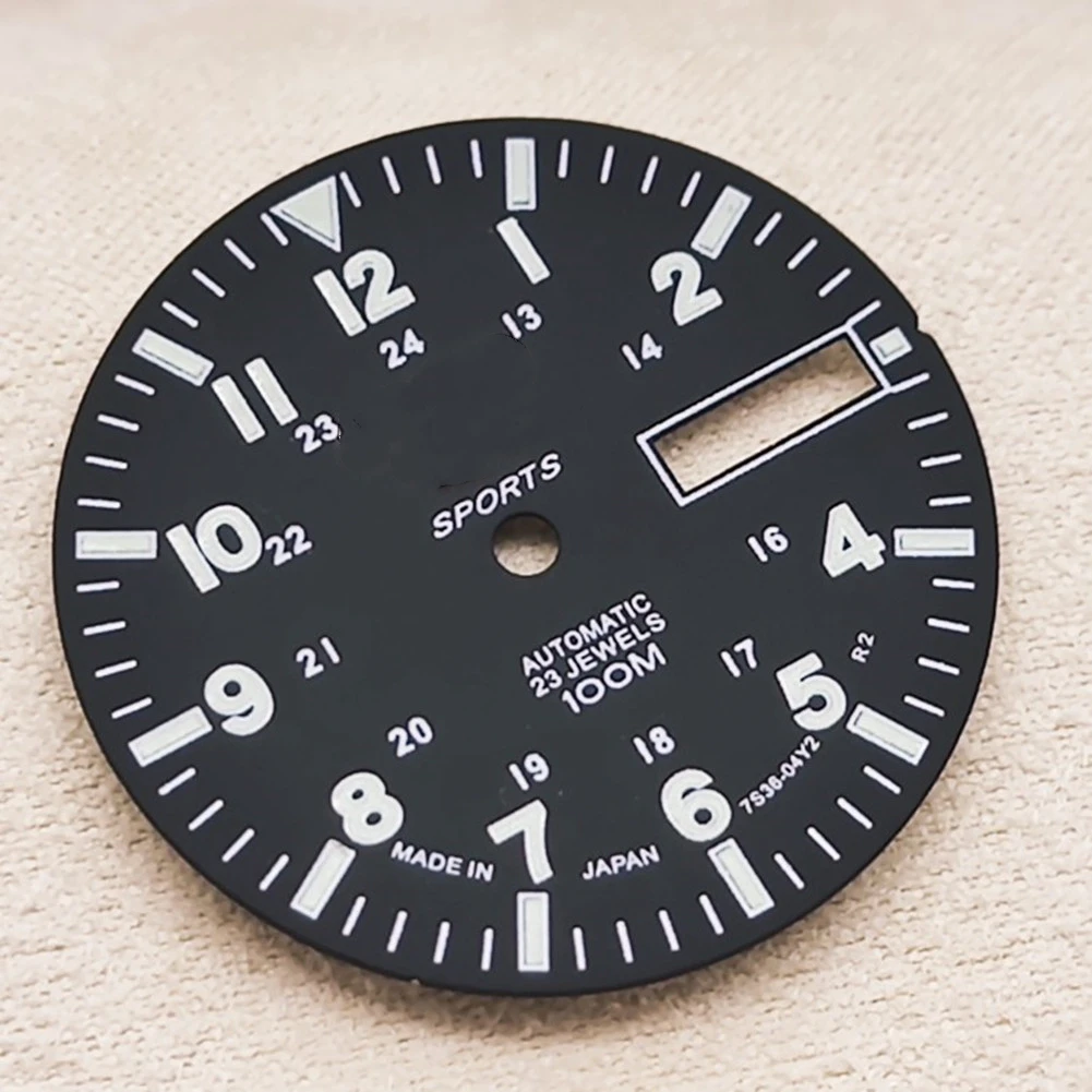 28.5mm/1.11in Super Lumin Dial for NH36A Movement C3 Green Luminous Watch Face Dial Plate Replacement Black/White Watch Parts