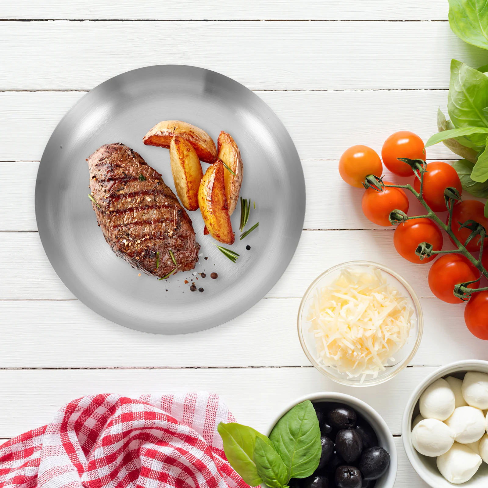 2Pcs Stainless Steel Snack Plates Round Metal Dish for Dessert Appetizer Serving Ideal Party Camping Use Unbreakable Lightweight