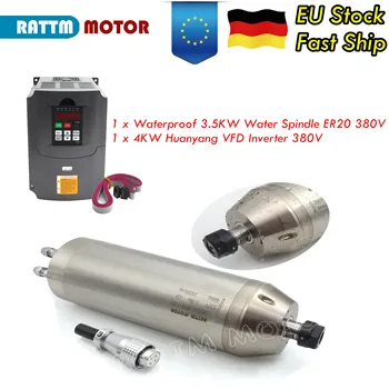 【EU Stock】3.5KW Water Cooled Cooling ER20 Spindle Motor CNC Router Kit Waterproof Bullet Design and 4KW HYfor CNC Router Engraving