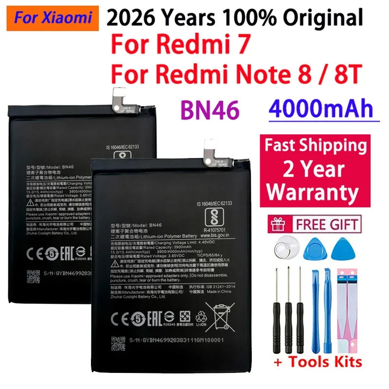100% Original 2026 Years BN4A BN62 BN53 BN59 Battery For Xiaomi Redmi Note 7 8 8T 9 9T 9S 10 10S 10X 4G 5G Pro POCO M3 Batteries