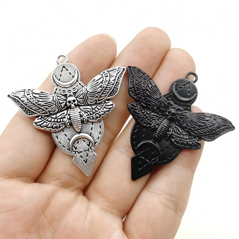 4Pcs/Lot 49*48mm Antique Silver Color Dead Head Skull Moth Moon Charms Pendant Fit Jewelry Making DIY Jewelry Findings