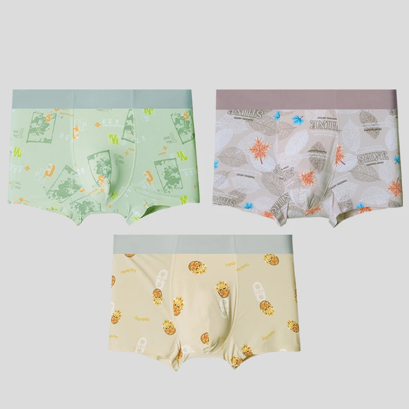

3pc Men's ice silk underwear seamless breathable antibacterial boxers summer thin boys sports short shorts head