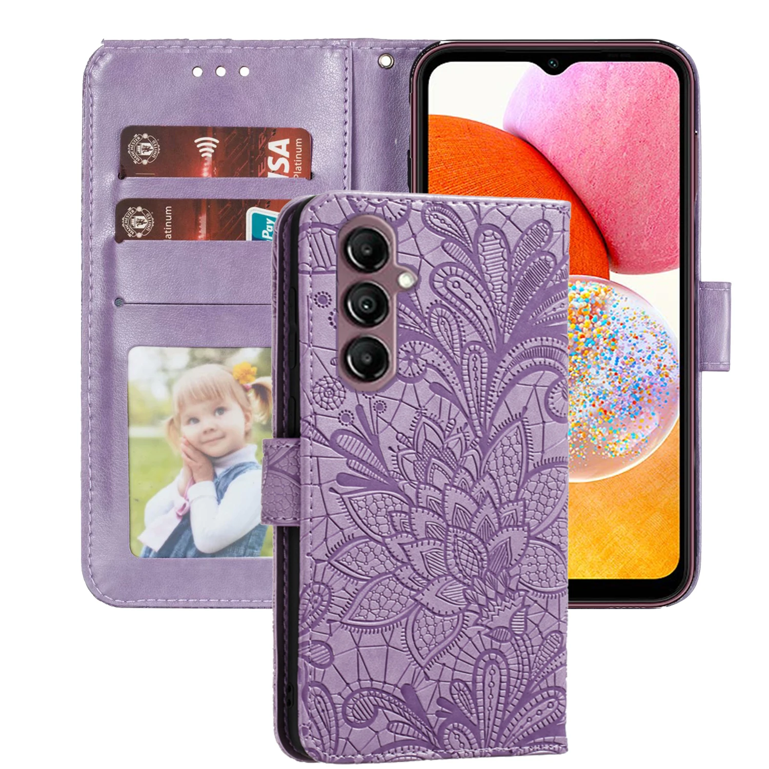 Leather Flip Wallet Case for Samsung Galaxy A14 A04 A04E A05 A25 A24 A34 A54 5G S23 Ultra S22 Plus S21 FE Card Slots Photo Frame